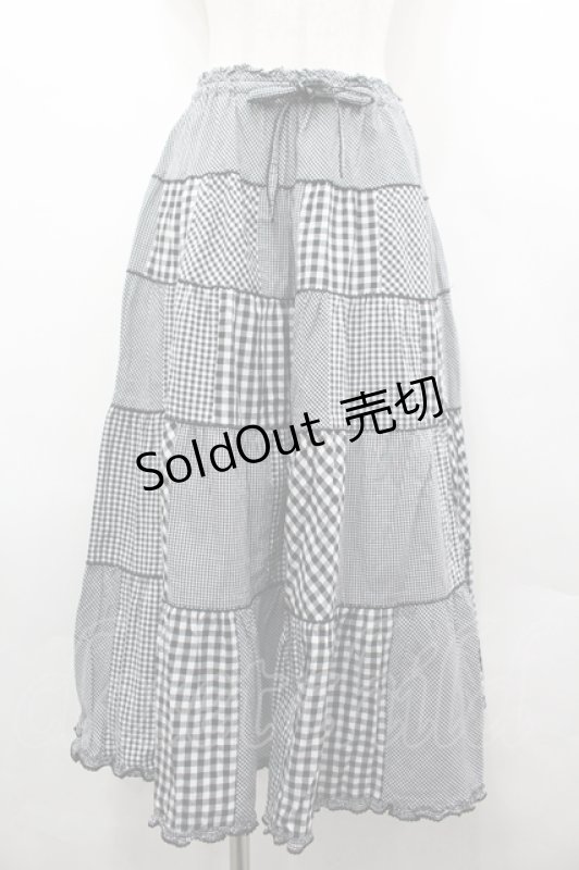 画像1: PINK HOUSE / ギンガムチェックパッチワークスカート  黒×白 I-26-04-22-075-LO-SK-TE-ZI (1)