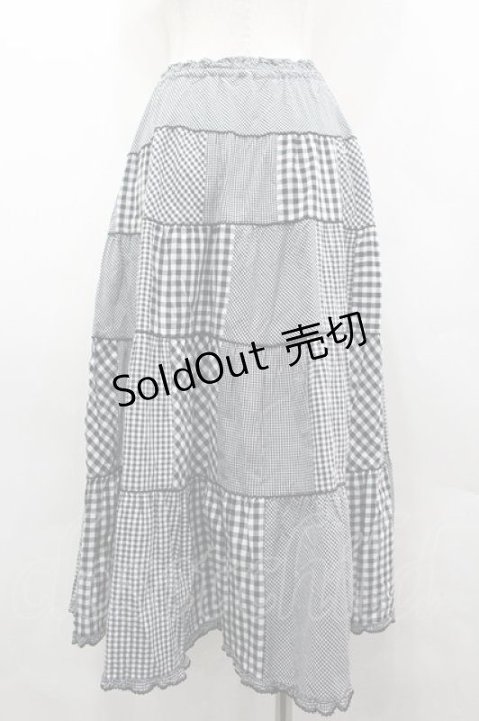 画像2: PINK HOUSE / ギンガムチェックパッチワークスカート  黒×白 I-26-04-22-075-LO-SK-TE-ZI (2)