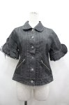 画像1: PINK HOUSE / 袖半袖フリルデニムジャケット M ブラック I-26-04-22-030-LO-JA-SA-ZI (1)
