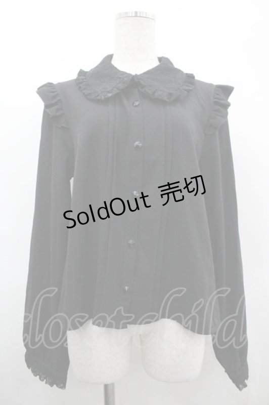 画像1: DearMyLove / レース襟&フロントピンタック長袖ブラウス 3L 黒 I-26-04-24-007-EL-BL-SA-ZI (1)