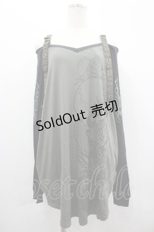 画像1: Qutie Frash / 龍プリントラグランカットソー  黒Ｘカーキ I-26-04-24-019-QU-TO-SA-ZI (1)