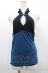 画像1: Qutie Frash / シフォン切替チャイナボタンホルターネックトップス  黒Ｘ青 I-26-04-24-020-QU-TO-SA-ZI (1)