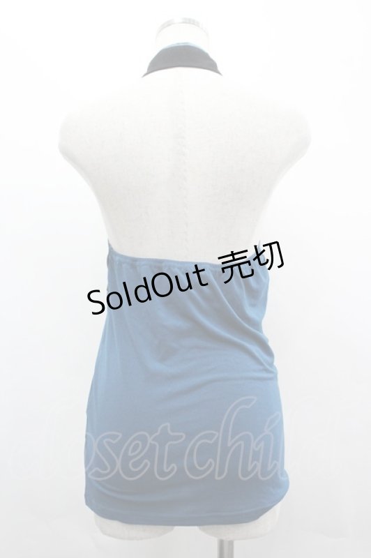 画像2: Qutie Frash / シフォン切替チャイナボタンホルターネックトップス  黒Ｘ青 I-26-04-24-020-QU-TO-SA-ZI (2)