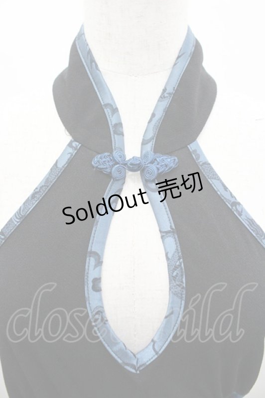 画像3: Qutie Frash / シフォン切替チャイナボタンホルターネックトップス  黒Ｘ青 I-26-04-24-020-QU-TO-SA-ZI (3)