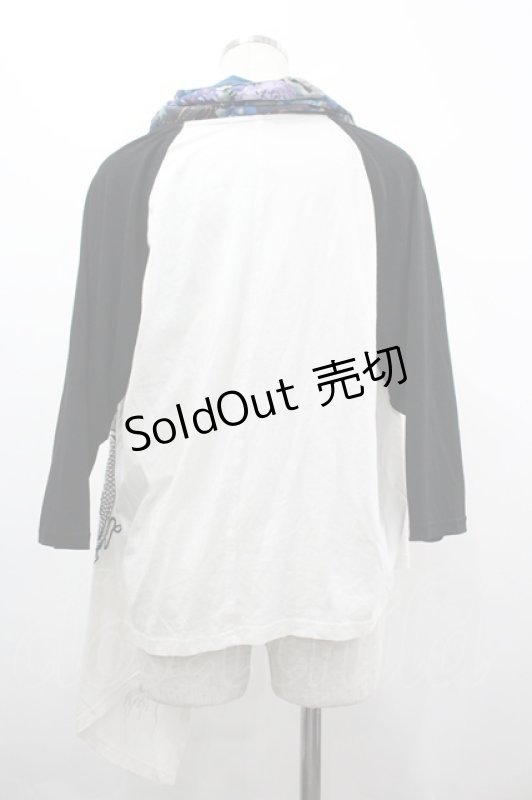 画像2: Qutie Frash / 和柄スカーフデザインカーディガン  白Ｘ青Ｘ黒 I-26-04-24-031-QU-TO-SA-ZI (2)