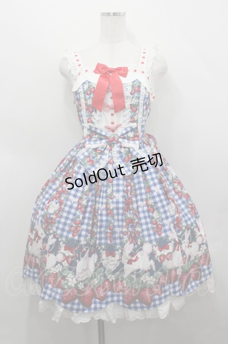 画像1: Angelic Pretty / Ribbon Berry Bunnyジャンパースカート  青 I-26-04-26-036-AP-OP-SA-ZI (1)