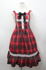 画像1: Eri Aino's collaboration / TTAINリボンレースジャンパースカート M 赤チェック I-26-04-26-053-PU-OP-SA-ZI (1)
