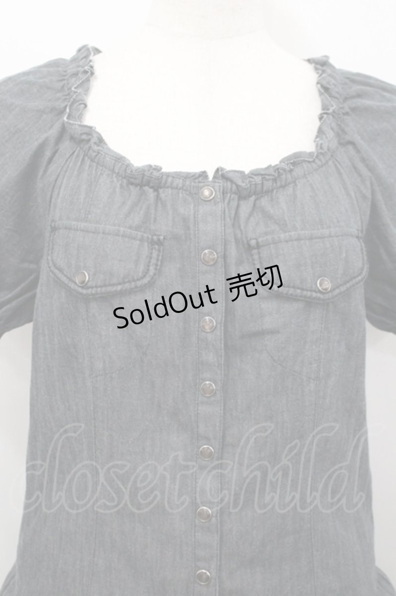 画像4: PINK HOUSE / スナップボタン半袖チュニックブラウス  黒デニム I-26-04-26-075-LO-BL-SA-ZI (4)