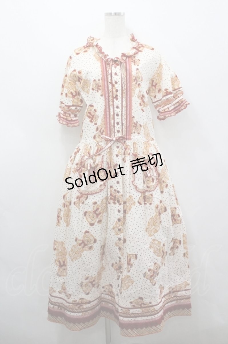 画像1: PINK HOUSE / チェックくまさんハート半袖ワンピース  アイボリー×赤 I-26-04-26-079-LO-OP-TE-ZI (1)