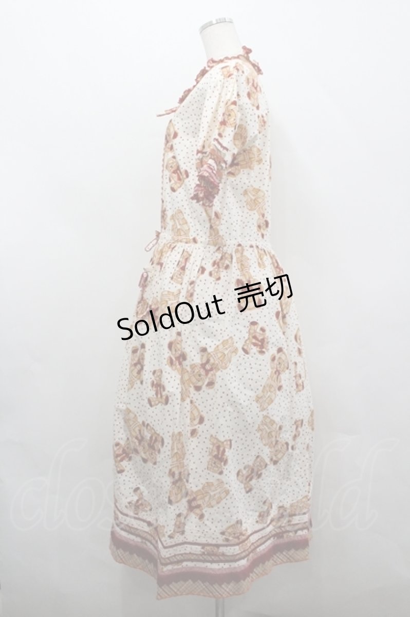 画像2: PINK HOUSE / チェックくまさんハート半袖ワンピース  アイボリー×赤 I-26-04-26-079-LO-OP-TE-ZI (2)