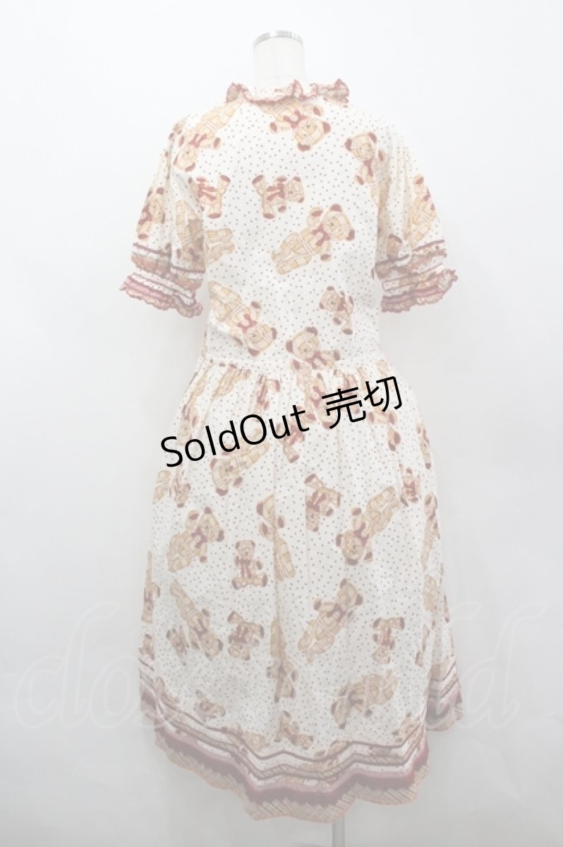 画像3: PINK HOUSE / チェックくまさんハート半袖ワンピース  アイボリー×赤 I-26-04-26-079-LO-OP-TE-ZI (3)