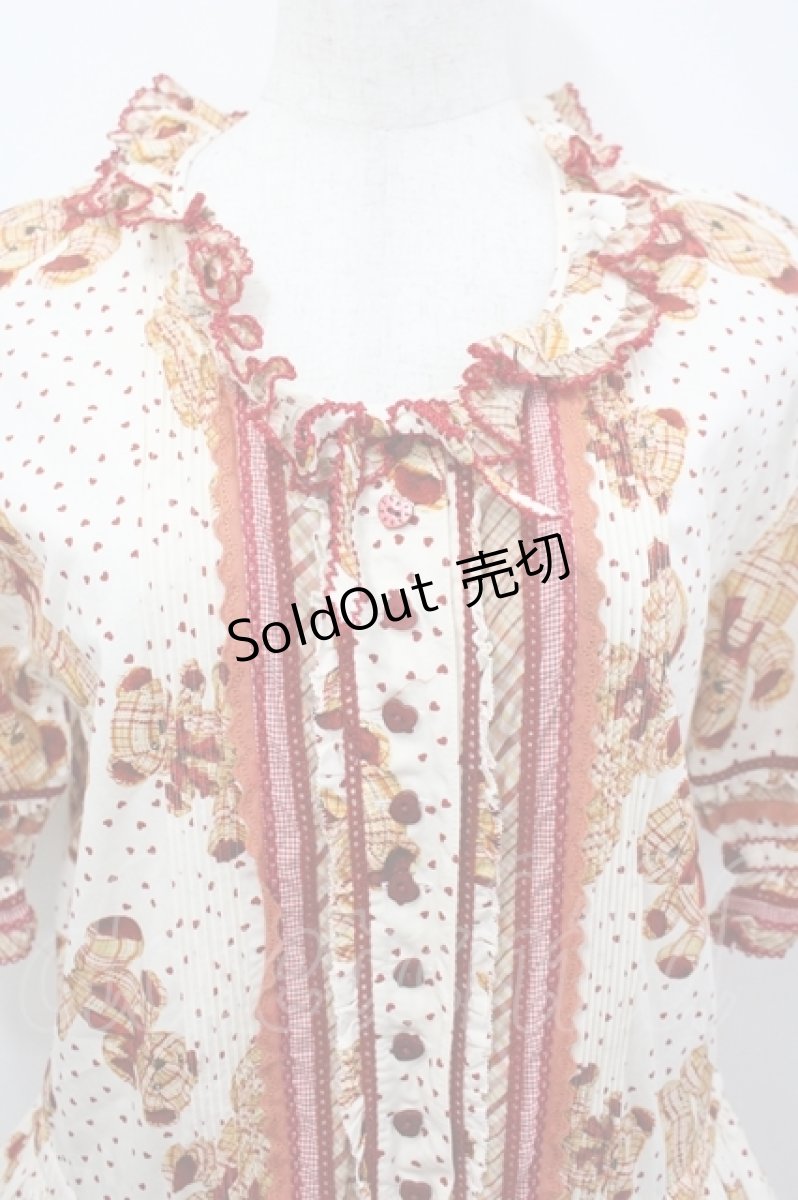 画像4: PINK HOUSE / チェックくまさんハート半袖ワンピース  アイボリー×赤 I-26-04-26-079-LO-OP-TE-ZI (4)