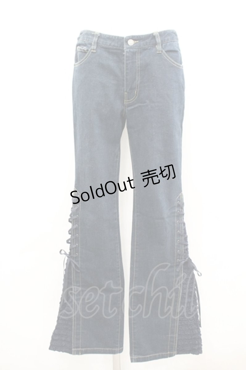 画像1: PINK HOUSE / 裾ピコフリル編み上げデニムパンツ M 青デニム I-26-04-26-095-LO-PA-SA-ZI (1)