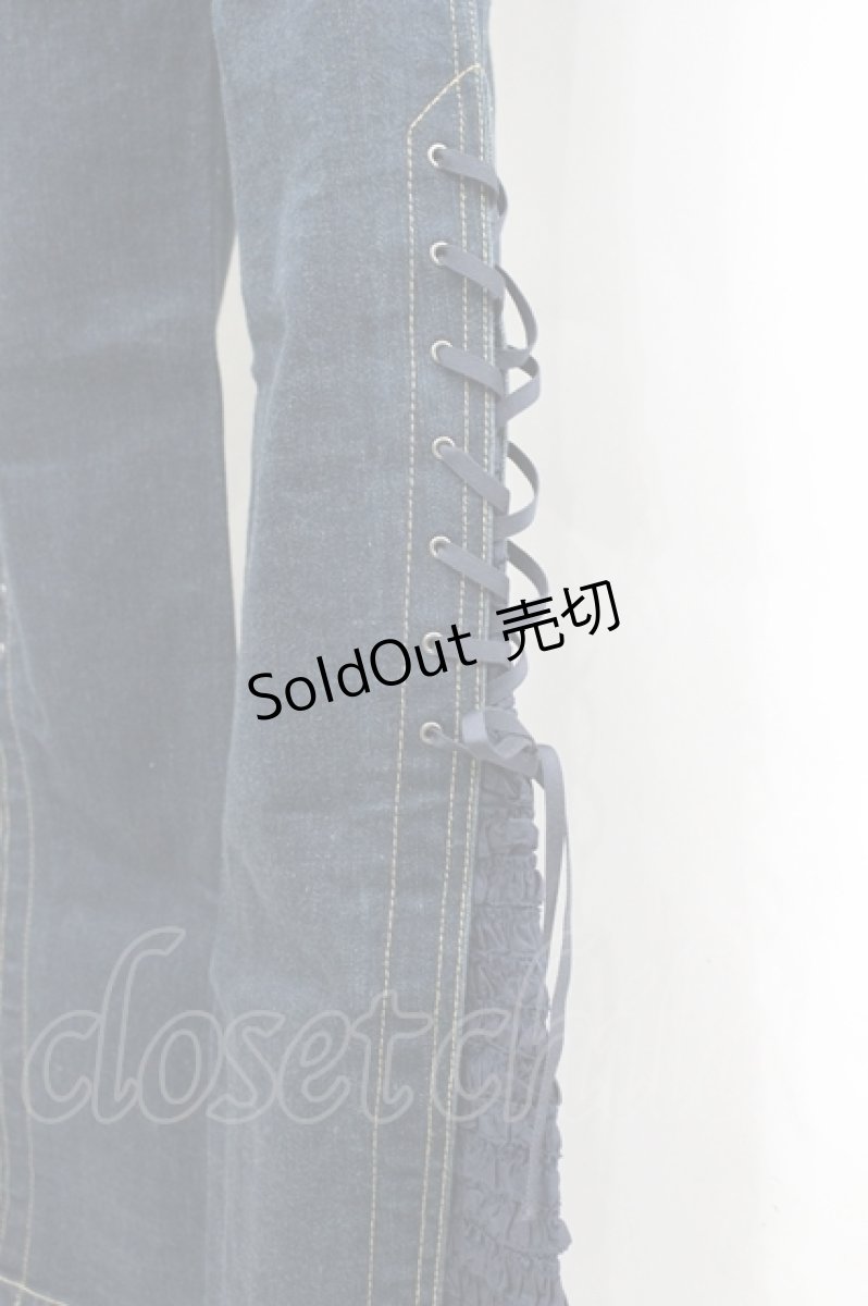 画像4: PINK HOUSE / 裾ピコフリル編み上げデニムパンツ M 青デニム I-26-04-26-095-LO-PA-SA-ZI (4)