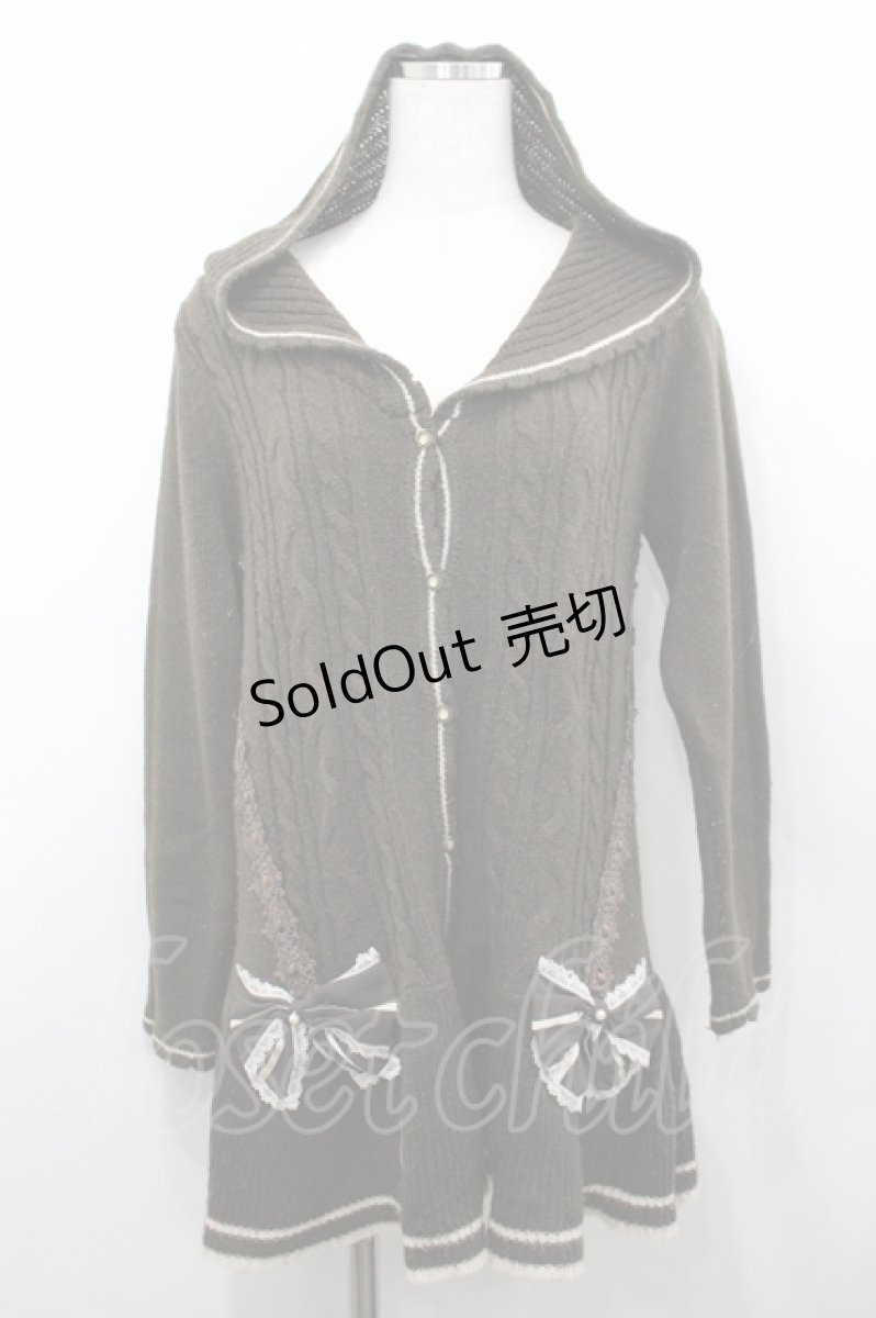 画像1: axes femme / フード付きライン入りリボンカーディガン  ブラウン I-26-04-26-015-AX-TO-SA-ZI (1)