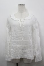 画像1: PINK HOUSE / レースストライプ長袖ブラウス  白 I-26-04-26-022-LO-BL-TE-ZI (1)