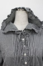 画像3: PINK HOUSE / フロントピンタックリボンフード半袖ブラウス  黒ギンガム I-26-04-26-024-LO-BL-SA-ZI (3)