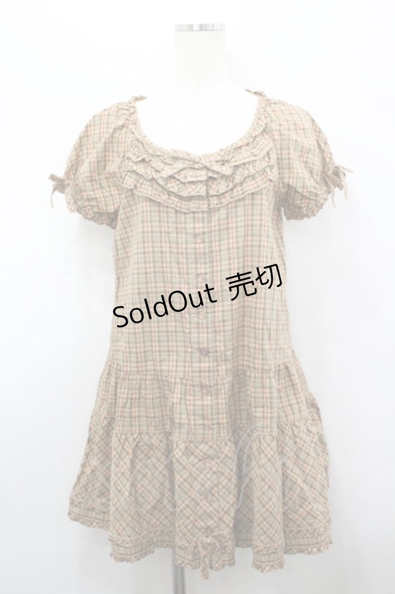 画像1: PINK HOUSE / チェック半袖チュニックブラウス  ブラウンＸチェック I-26-04-26-027-LO-BL-SA-ZI (1)