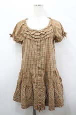 画像1: PINK HOUSE / チェック半袖チュニックブラウス  ブラウンＸチェック I-26-04-26-027-LO-BL-SA-ZI (1)