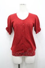 画像1: PINK HOUSE / 袖先リボン半袖ニットカーディガン  赤 I-26-04-26-029-LO-TO-SA-ZI (1)