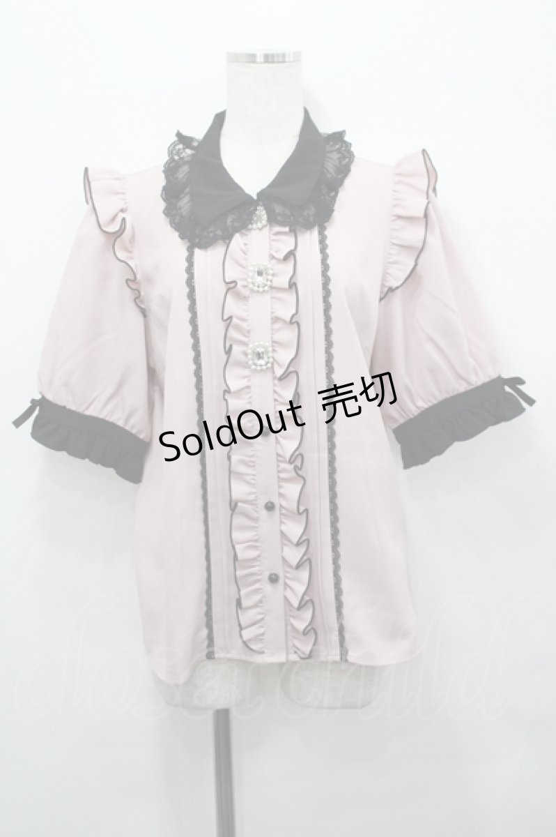 画像1: DearMyLove / 3連ビジューレースフリルブラウス  ピンクＸ黒 I-26-04-27-004-EL-BL-SA-ZI (1)