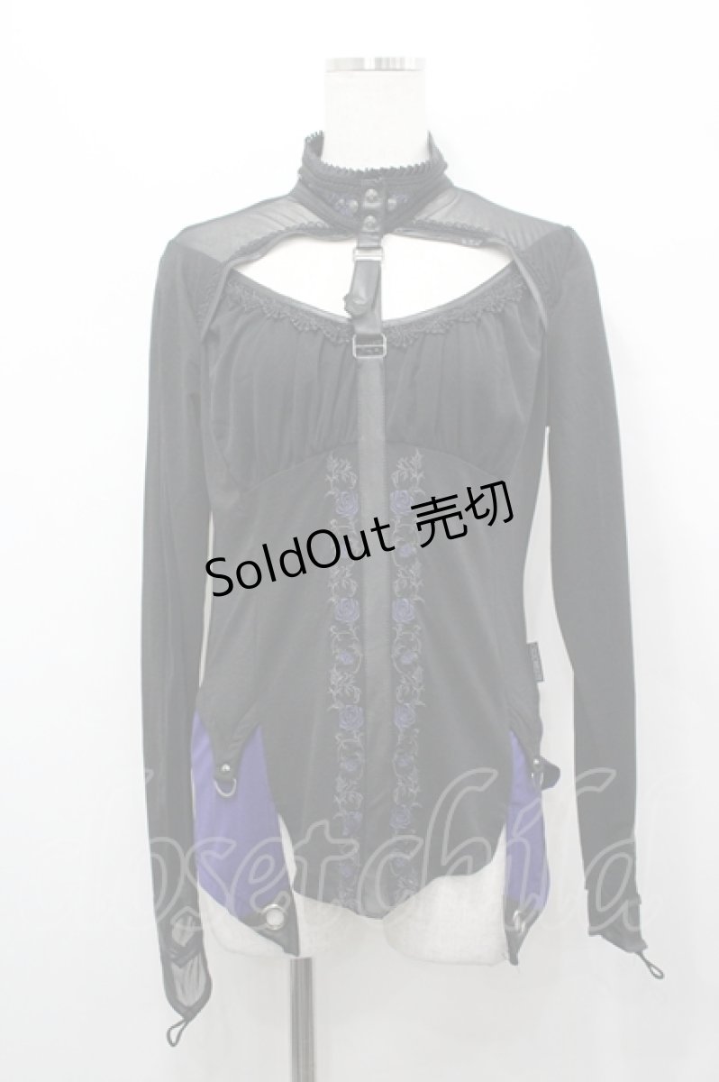 画像1: Ozz oneste / 薔薇刺繍シアートップス  ブラック×ブルー I-26-04-27-037-OO-TO-SA-ZI (1)