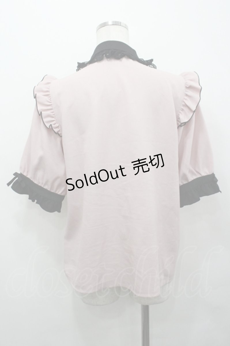 画像2: DearMyLove / 3連ビジューレースフリルブラウス  ピンクＸ黒 I-26-04-27-004-EL-BL-SA-ZI (2)