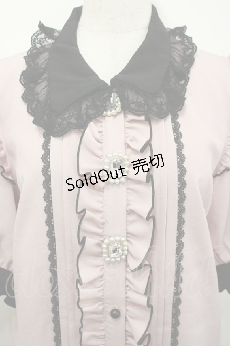 画像3: DearMyLove / 3連ビジューレースフリルブラウス  ピンクＸ黒 I-26-04-27-004-EL-BL-SA-ZI (3)