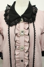 画像3: DearMyLove / 3連ビジューレースフリルブラウス  ピンクＸ黒 I-26-04-27-004-EL-BL-SA-ZI (3)