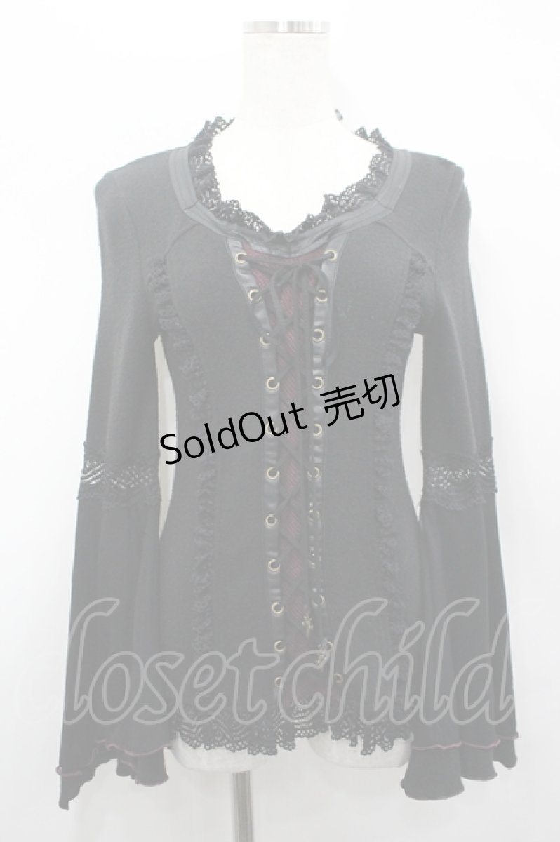 画像1: Ozz Croce / フロント編み上げ姫袖トップス  黒×赤 I-26-04-27-041-OO-TO-TE-ZI (1)