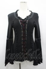 画像1: Ozz Croce / フロント編み上げ姫袖トップス  黒×赤 I-26-04-27-041-OO-TO-TE-ZI (1)