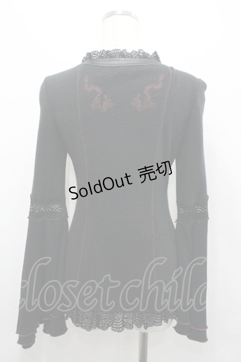 画像2: Ozz Croce / フロント編み上げ姫袖トップス  黒×赤 I-26-04-27-041-OO-TO-TE-ZI (2)