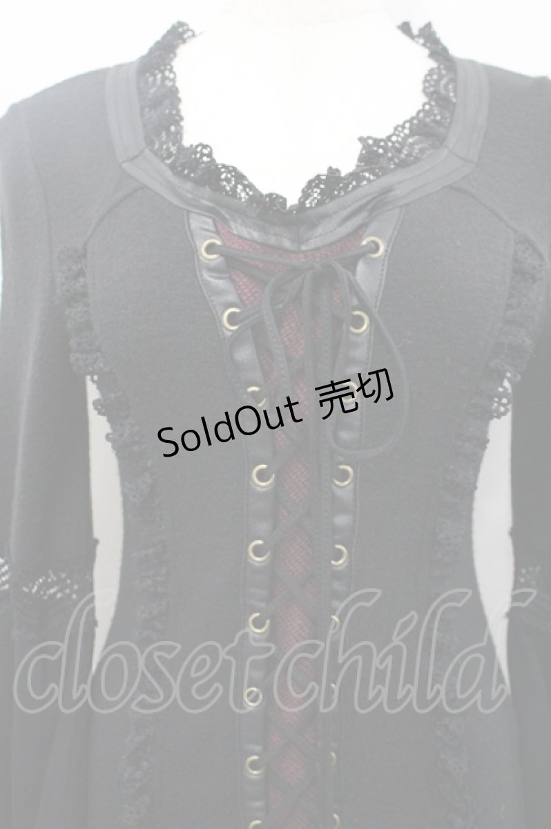 画像3: Ozz Croce / フロント編み上げ姫袖トップス  黒×赤 I-26-04-27-041-OO-TO-TE-ZI (3)