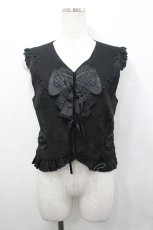 画像1: CRUCIS・南十字 / 前開きレース襟ノースリーブブラウス L ブラック I-26-04-27-005-LO-BL-SA-ZI (1)