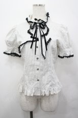 画像1: Moi-meme-Moitie / ストライプラッフルタイ付ブラウス  白Ｘ黒 I-26-04-27-006-MO-BL-SA-ZI (1)