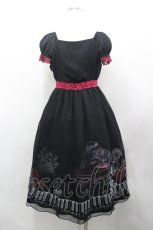 画像3: Moi-meme-Moitie / チェンバロ三重奏プリントシフォン半袖ロングOP  黒Ｘ赤 I-26-04-27-052-MO-OP-SA-ZI (3)