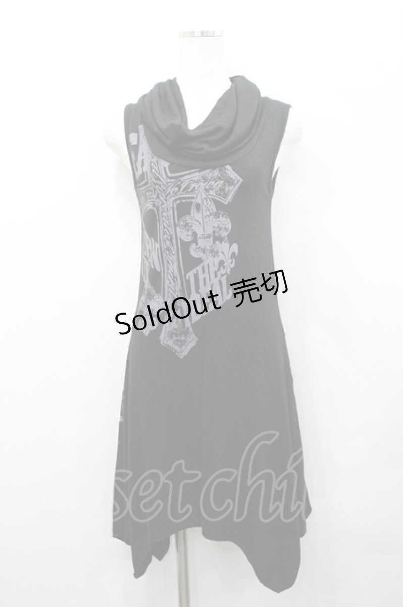 画像1: GHOST of HARLEM / クロスプリントノースリーブワンピース  黒 I-26-04-27-056-GL-OP-TE-ZI (1)