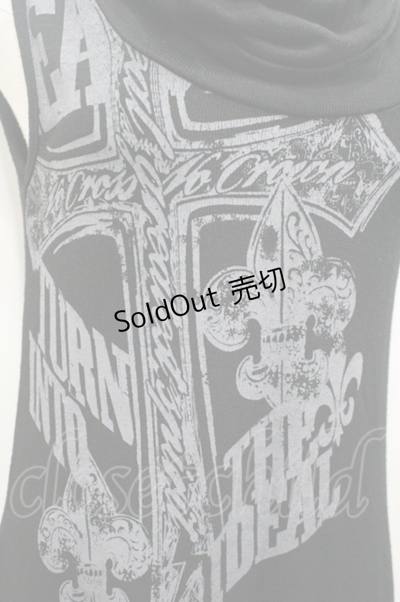 画像4: GHOST of HARLEM / クロスプリントノースリーブワンピース  黒 I-26-04-27-056-GL-OP-TE-ZI (4)