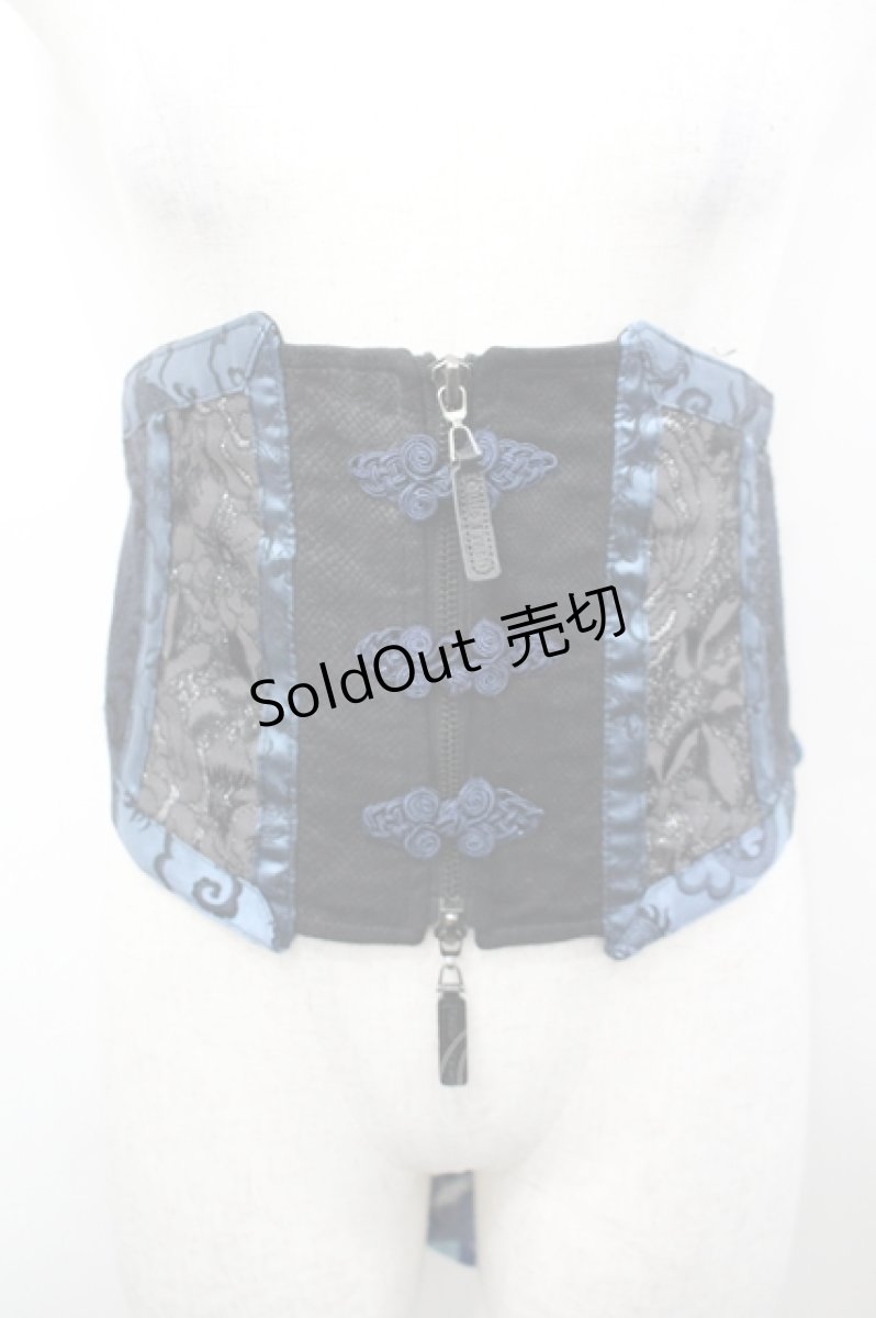 画像1: Qutie Frash / チャイナボタンリボンコルセット  青Ｘ黒 I-26-04-27-075-QU-TO-SA-ZI (1)