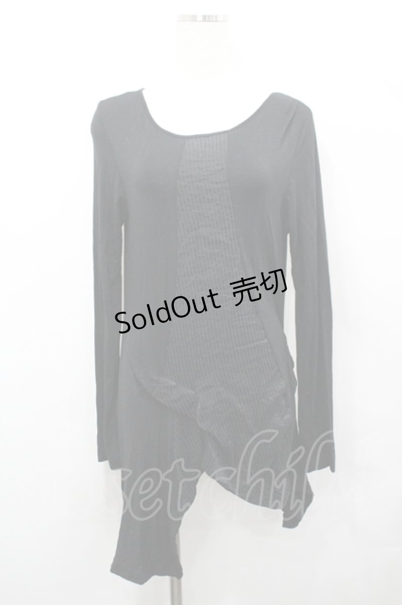 画像1: KUNIKUNI / ストライプジャガード切替カットソー  黒 I-26-04-27-010-HN-TO-TE-ZI (1)