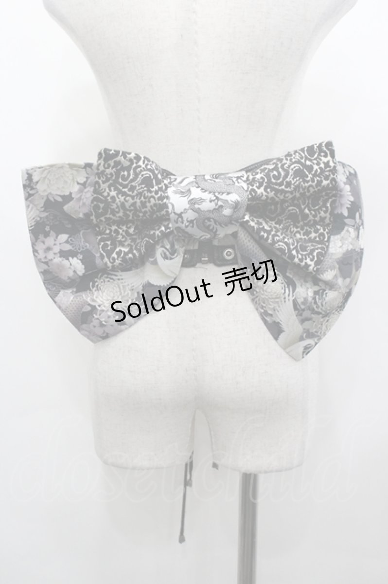 画像2: Qutie Frash / 鶴和柄リボン帯コルセット  黒Ｘ白 I-26-04-27-076-QU-TO-SA-ZI (2)