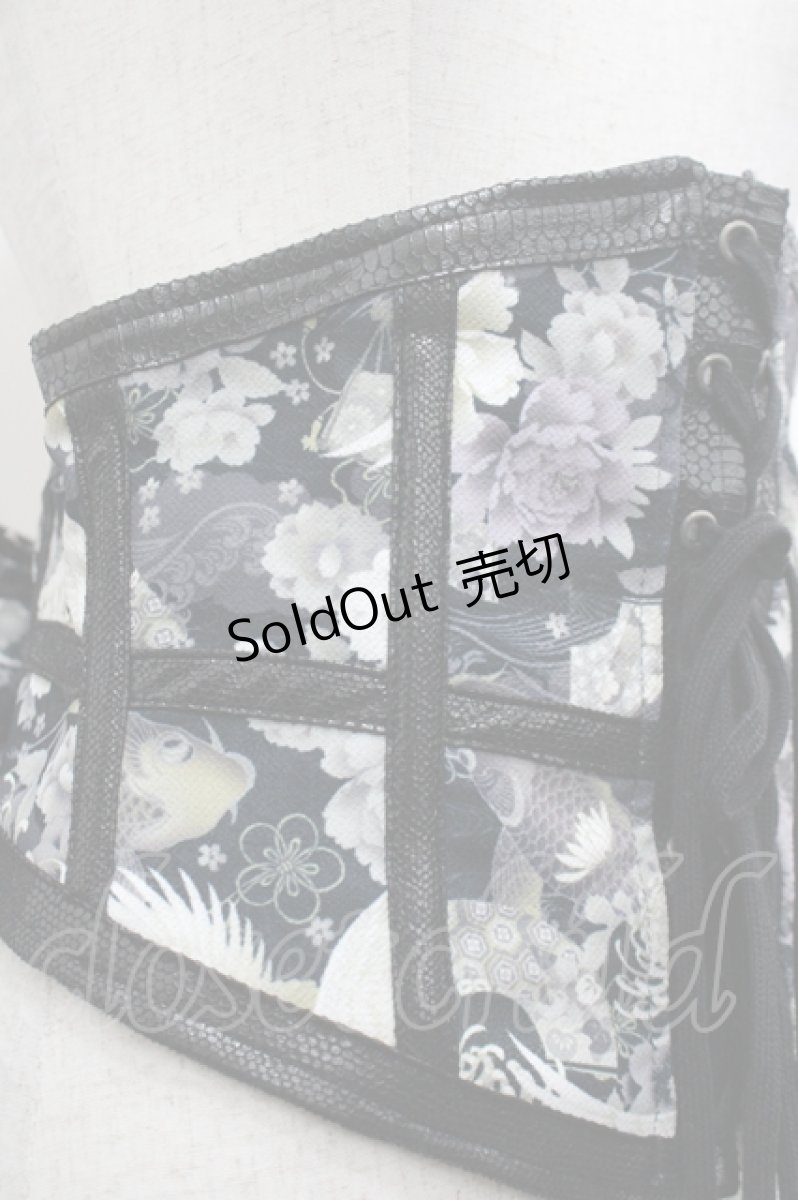 画像3: Qutie Frash / 鶴和柄リボン帯コルセット  黒Ｘ白 I-26-04-27-076-QU-TO-SA-ZI (3)