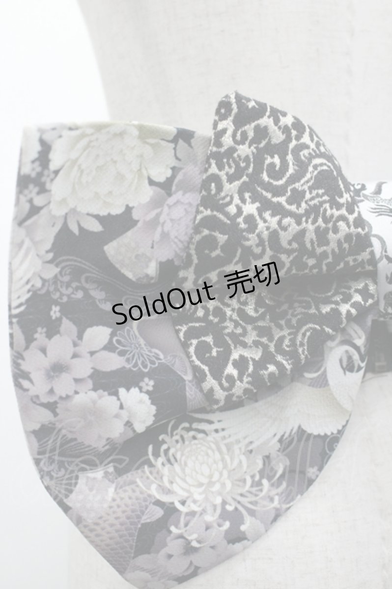 画像4: Qutie Frash / 鶴和柄リボン帯コルセット  黒Ｘ白 I-26-04-27-076-QU-TO-SA-ZI (4)