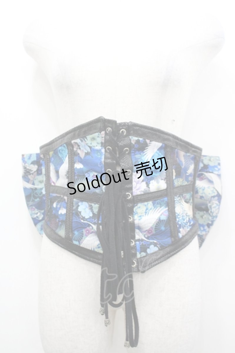 画像1: Qutie Frash / 鶴和柄リボン帯コルセット  青Ｘ白 I-26-04-27-079-QU-TO-SA-ZI (1)