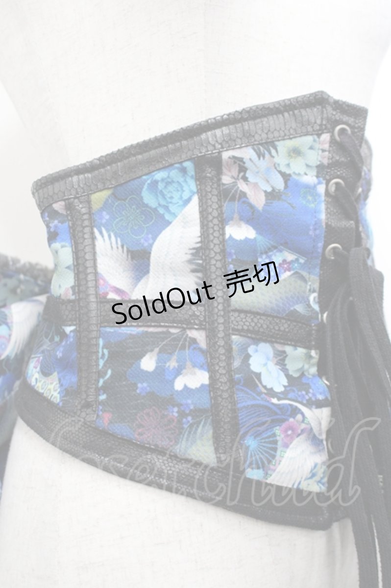 画像3: Qutie Frash / 鶴和柄リボン帯コルセット  青Ｘ白 I-26-04-27-079-QU-TO-SA-ZI (3)