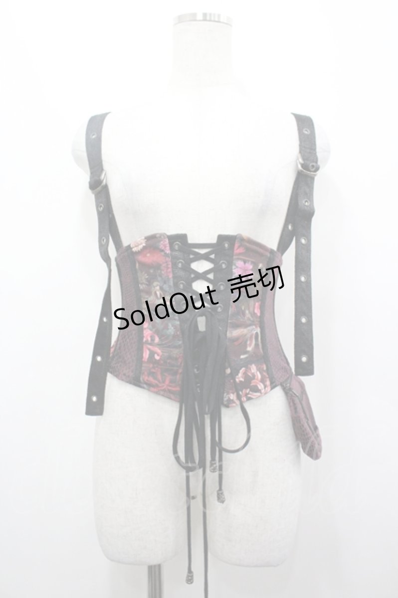 画像1: Qutie Frash / サスデザイン和柄コルセット  赤Ｘ黒 I-26-04-27-081-QU-ZA-SA-ZI (1)