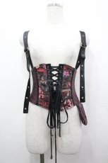 画像1: Qutie Frash / サスデザイン和柄コルセット  赤Ｘ黒 I-26-04-27-081-QU-ZA-SA-ZI (1)