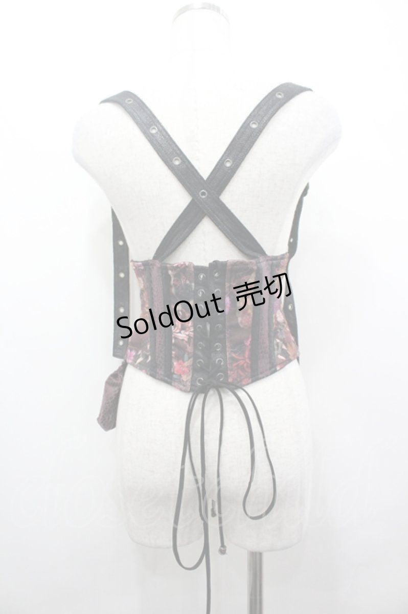 画像2: Qutie Frash / サスデザイン和柄コルセット  赤Ｘ黒 I-26-04-27-081-QU-ZA-SA-ZI (2)