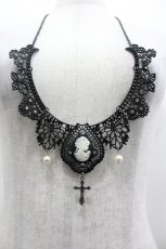 画像1: h.NAOTO / レースモチーフ&カメオネックレス  ブラック I-26-04-27-124-HN-AC-SA-ZI (1)