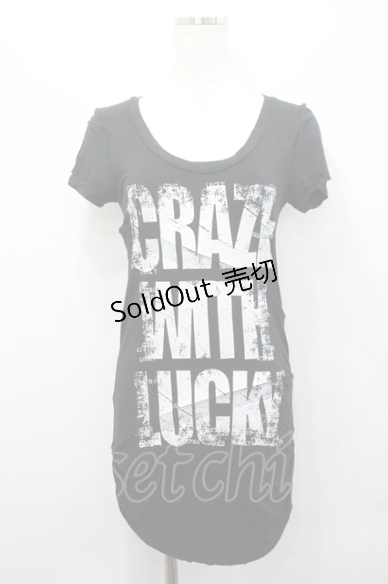 画像1: GHOST of HARLEM / サイドギャザープリント半袖カットソー F 黒 I-26-04-27-016-GL-TS-TE-ZI (1)